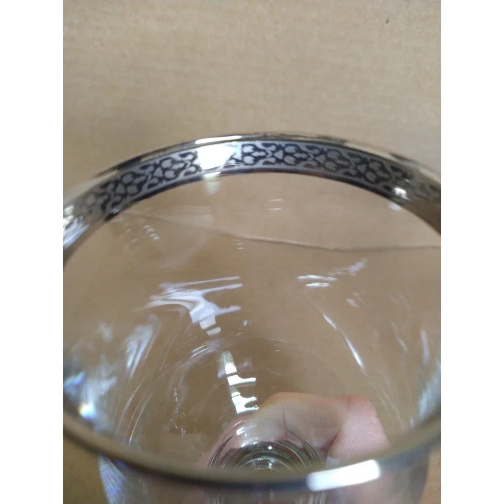 Set of 2 Clear Irish Coffee Glasses with Silver Rim and Footed Handle